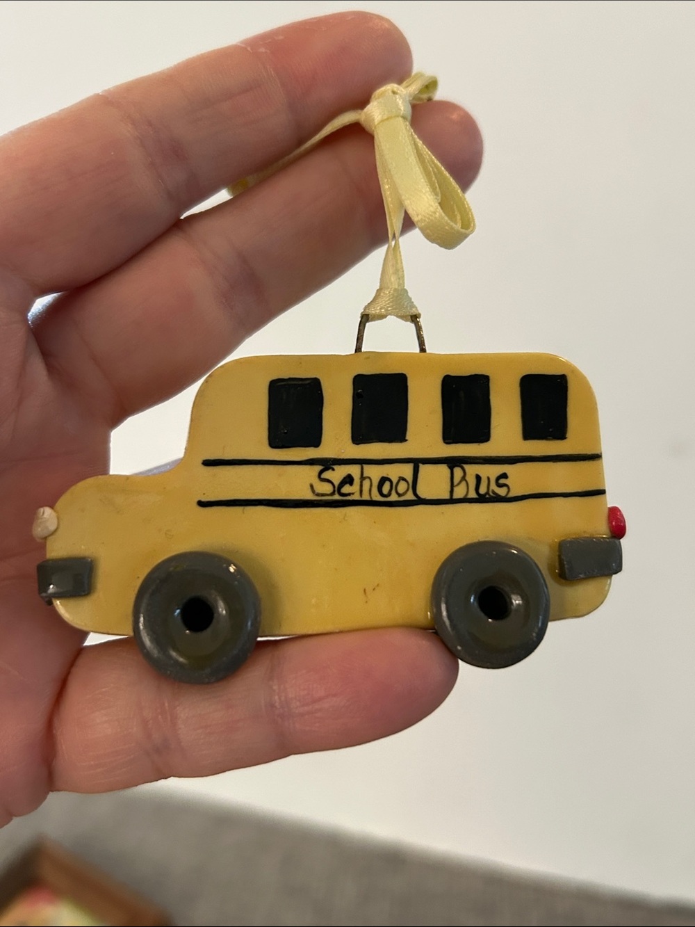 Yellow School Bus Christmas tree Ornament - ceramic handmade